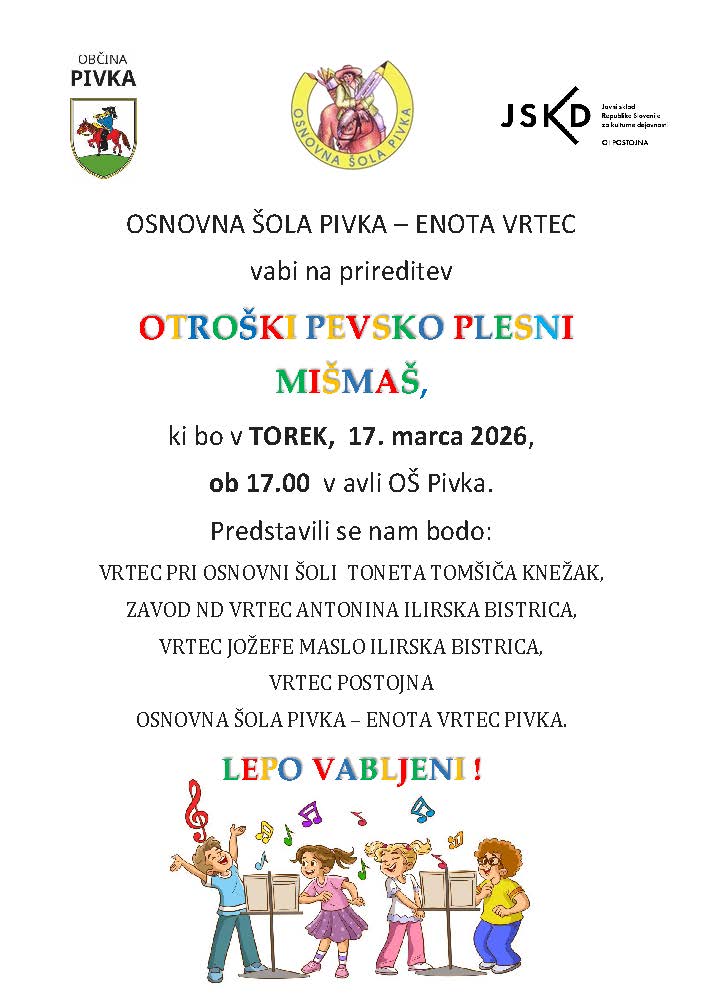 OSNOVNA ŠOLA PIVKA vabilo MIŠ MAŠ